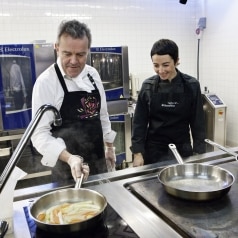Alain Passard (left) and his PA in the training kitchen of Swedish Culinary Team at Electrolux HQ.