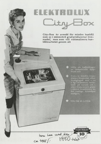 Ad for the first freezer from Electrolux, the Citybox.
