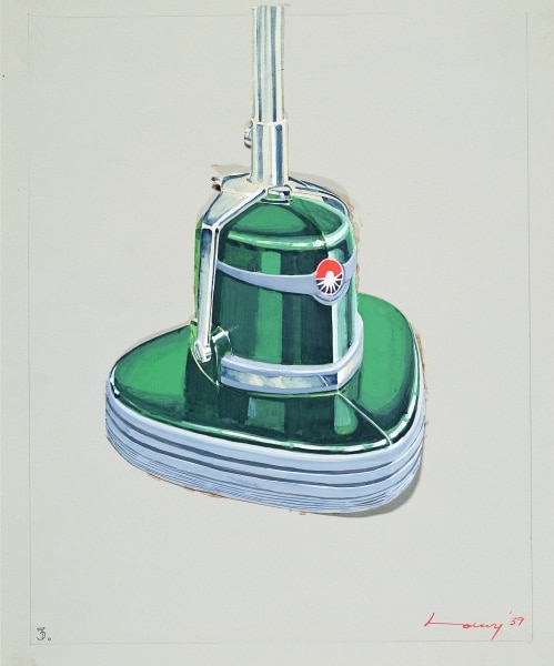 Designskiss på golvbonare av Raymond Loewy