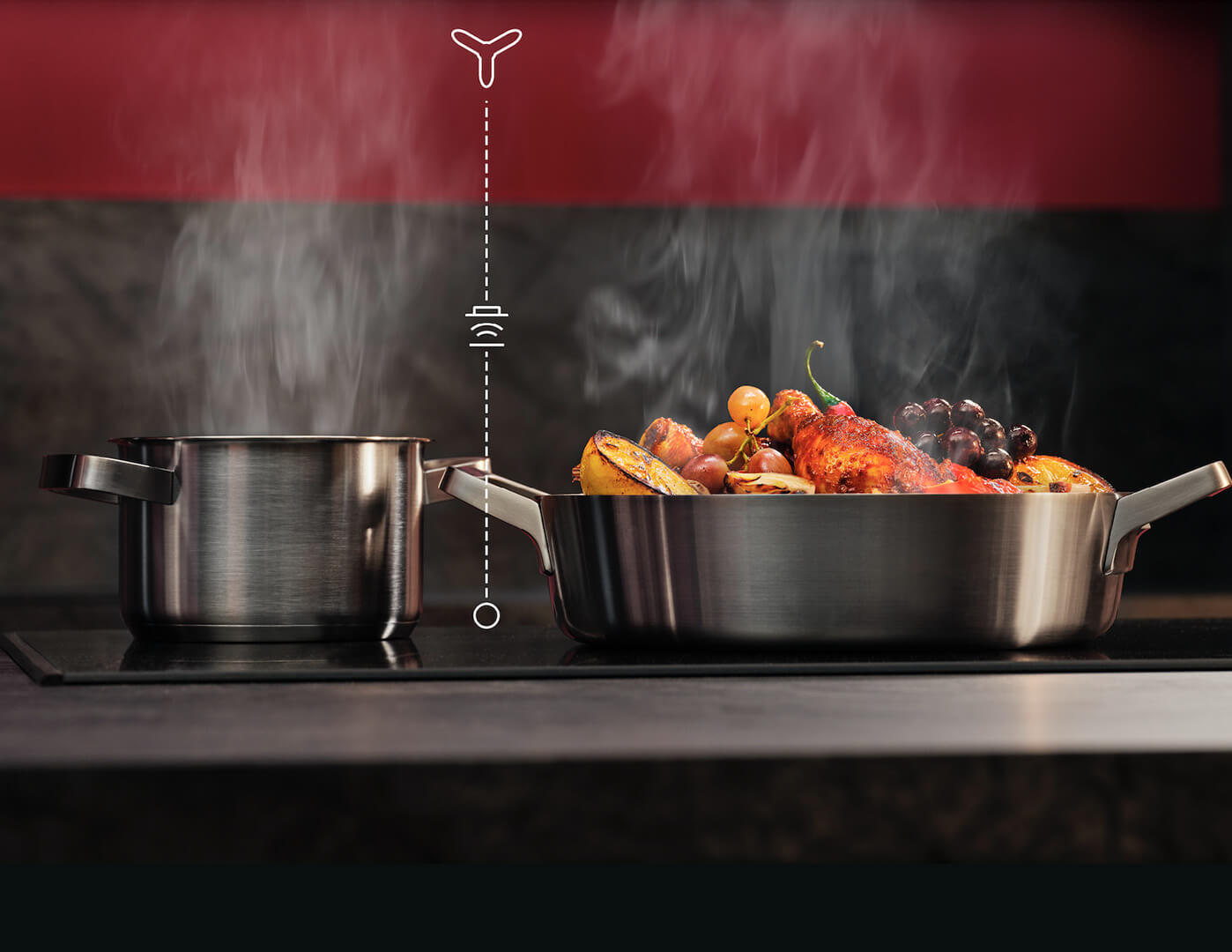 Hob2Hood® connectivity directly links the AEG 5000 Induction hob and AEG 6000 cooker hood