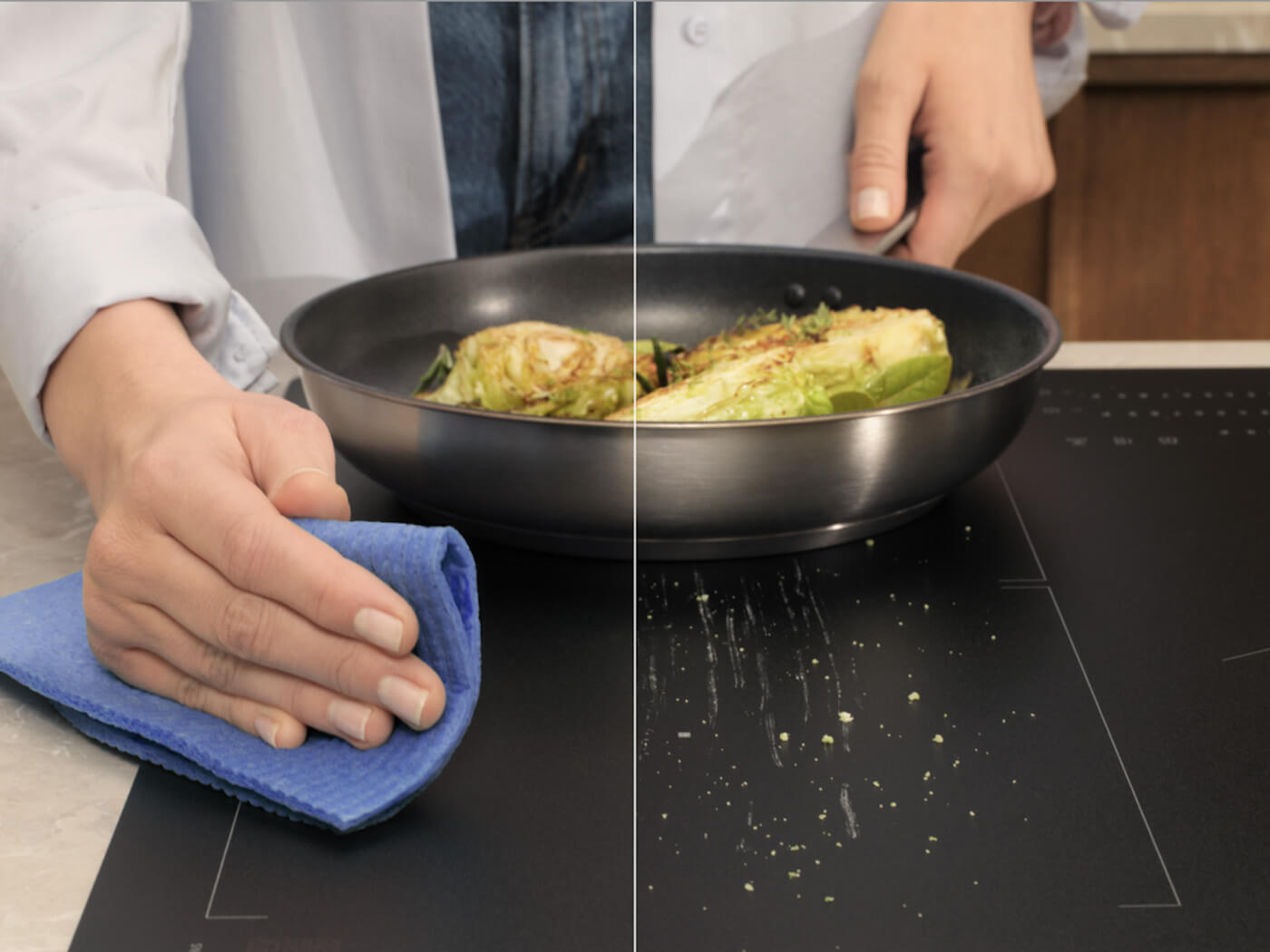The SaphirMatt® surface featured on the 800 Sense Boil+Fry Induction Hob.