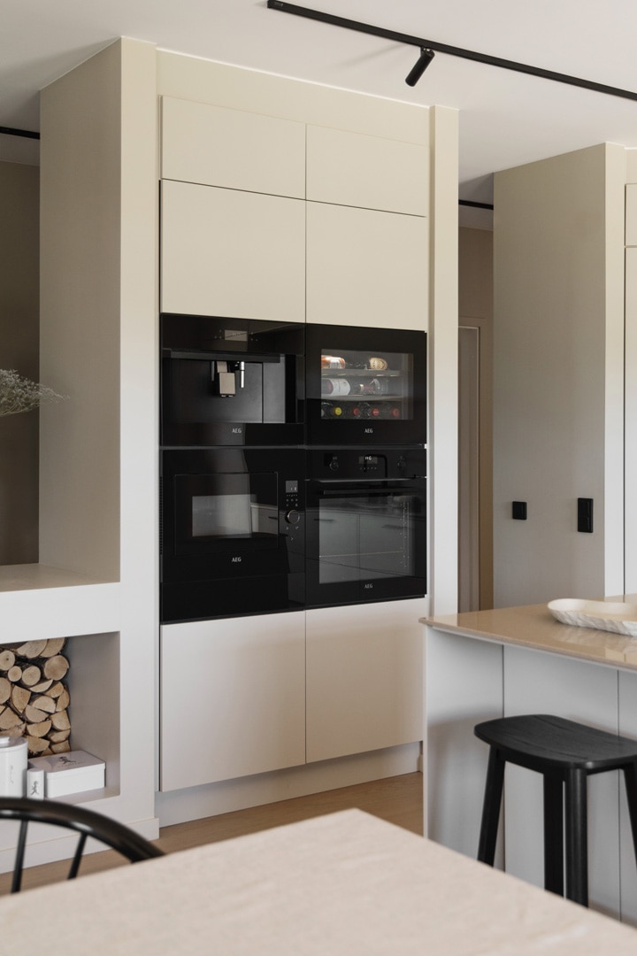 AEG oven, microwave and storage drawer, specified in black to form one cohesive column
